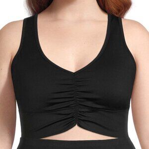 Avia Women's Black Ruched V-Neck Sports Bra, size XS (0-2)